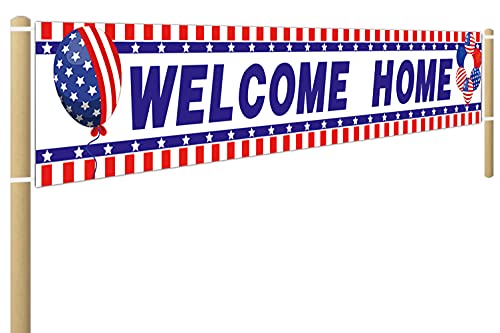 Large Welcome Home Banner, Deployment Homecoming Sign, Military Army Return Home Party Decorations (9.8 x 1.6 ft)