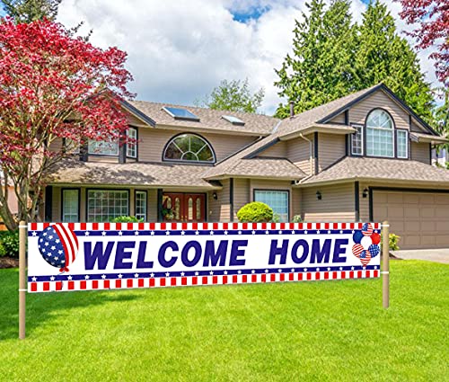 Large Welcome Home Banner, Deployment Homecoming Sign, Military Army Return Home Party Decorations (9.8 x 1.6 ft)