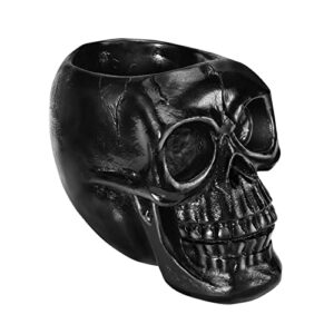 tofun black skull face pen holder pencil holder,makeup brush storage holder,resin pencil cup stationery storage for desktop,resin plant pot,decorative skeleton head halloween decor