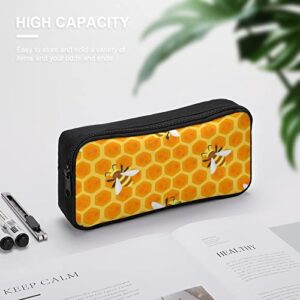 Yellow Bees Pencil Case Stationery Pen Pouch Portable Makeup Storage Bag Organizer Gift