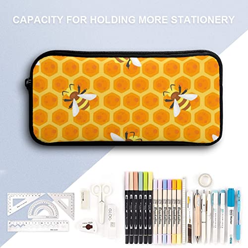 Yellow Bees Pencil Case Stationery Pen Pouch Portable Makeup Storage Bag Organizer Gift