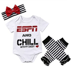 abee baby girls espn and chill with my daddy bodysuit and socks outfit with headband,12-18 months
