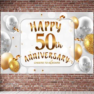 pakboom happy 50th anniversary backdrop banner – cheers to 50 years anniversary party decorations supplies for parents – 3.9 x 5.9ft silver