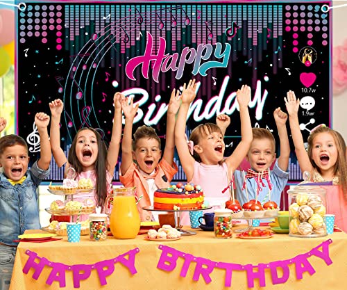 Yuiviot Big TIK Tok Theme Birthday Party banner(73x42 inch), Musical Theme Happy Birthday Backdrop, Photo Background, Artistic Music Supplies, Party Decorations Wall Poster for teens girl