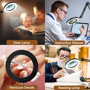 10X Magnifying Glass with Light, Lighted Magnifying Glass Magnifying Lamp 3 Color Modes Stepless Dimmable, 72 LEDs Real Glass Lens Magnifier with Light and Stand for Close Work, Repair, Reading, Craft