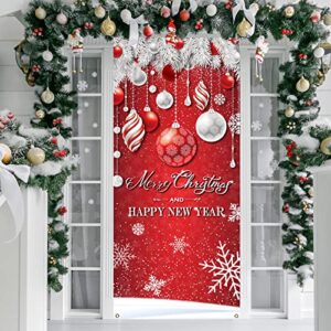 Christmas Door Cover Decoration Merry Christmas Tree Ornament Ball Photography Backdrop Outdoor Sign for Home Wall Indoor Outdoor Party