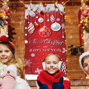 Christmas Door Cover Decoration Merry Christmas Tree Ornament Ball Photography Backdrop Outdoor Sign for Home Wall Indoor Outdoor Party