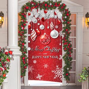 Christmas Door Cover Decoration Merry Christmas Tree Ornament Ball Photography Backdrop Outdoor Sign for Home Wall Indoor Outdoor Party