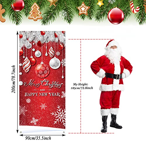 Christmas Door Cover Decoration Merry Christmas Tree Ornament Ball Photography Backdrop Outdoor Sign for Home Wall Indoor Outdoor Party