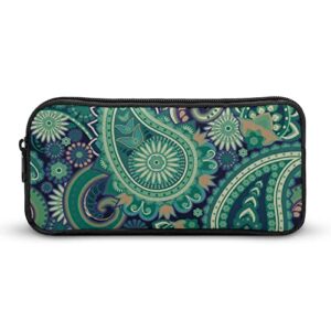 green paisley pattern pencil case stationery pen pouch portable makeup storage bag organizer gift