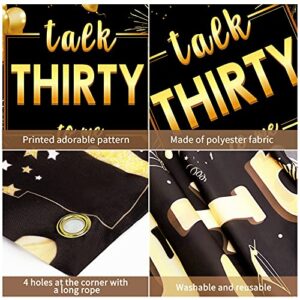 Happy 30th Birthday Banner Decorations for Him &Her - Talk Thirty to Me Backdrop Party Supplies Décor - Black Gold Large Thirty Birthday Poster Sign for Outdoor Indoor