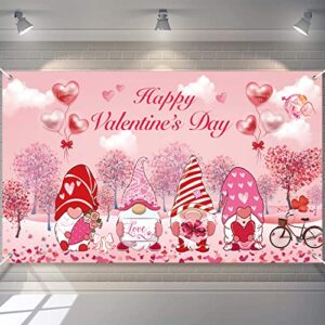 large valentine’s day backdrop banner, valentines wall gnome love heart tree backdrop, happy valentines day banner for valentine party supplies wedding propose marriage decoration (72.8 * 43.3inchs).