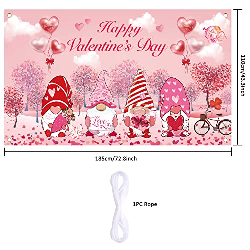 Large Valentine's Day Backdrop Banner, Valentines Wall Gnome Love Heart Tree Backdrop, Happy Valentines Day Banner for Valentine Party Supplies Wedding Propose Marriage Decoration (72.8 * 43.3Inchs).