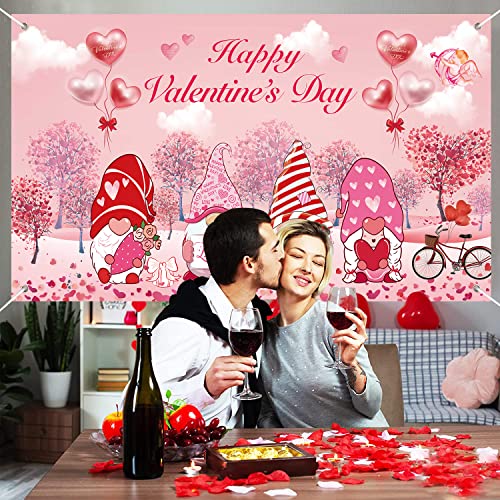 Large Valentine's Day Backdrop Banner, Valentines Wall Gnome Love Heart Tree Backdrop, Happy Valentines Day Banner for Valentine Party Supplies Wedding Propose Marriage Decoration (72.8 * 43.3Inchs).