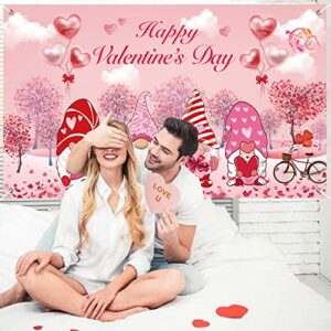 Large Valentine's Day Backdrop Banner, Valentines Wall Gnome Love Heart Tree Backdrop, Happy Valentines Day Banner for Valentine Party Supplies Wedding Propose Marriage Decoration (72.8 * 43.3Inchs).