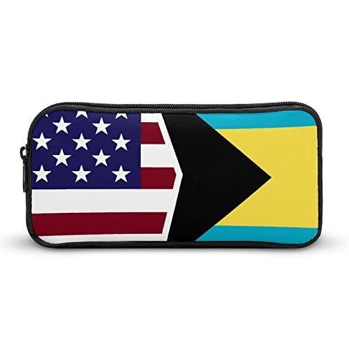 American and Bahamas Flag Pencil Case Stationery Pen Pouch Portable Makeup Storage Bag Organizer Gift