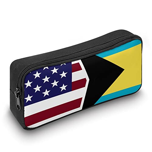 American and Bahamas Flag Pencil Case Stationery Pen Pouch Portable Makeup Storage Bag Organizer Gift