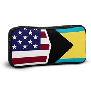 American and Bahamas Flag Pencil Case Stationery Pen Pouch Portable Makeup Storage Bag Organizer Gift