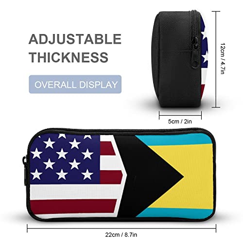 American and Bahamas Flag Pencil Case Stationery Pen Pouch Portable Makeup Storage Bag Organizer Gift