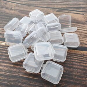 20 pack plastic mini clear jewelry box organizer with lid, square earplug pill storage box case for small items bead makeup craft project containers