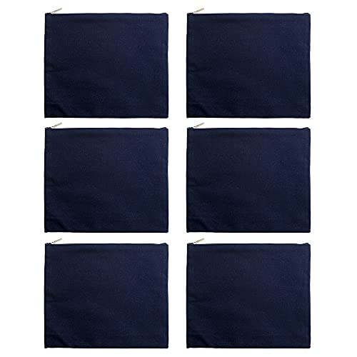 Muka 6 Pack Navy Canvas Cosmetic Bag 9-1/2 x 8 Inches Pencil Zipper Pouch