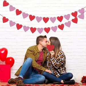 2 Pieces Heart Garland Banner for Valentines Day with Warm Led Lights Decorations Red Pink Heart Felt Banners Garland for Fireplace, Anniversary, Wedding, Engagement Party Home Decor (Style 3)