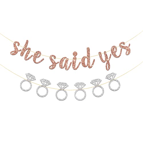 RoadSea She Said Yes Banner - Engagemenet - Bachelorette - Wedding Party Garland Supplies - Bridal Shower Party Decorations - Rose Gold Glitter