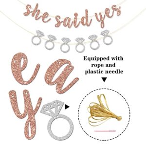 RoadSea She Said Yes Banner - Engagemenet - Bachelorette - Wedding Party Garland Supplies - Bridal Shower Party Decorations - Rose Gold Glitter