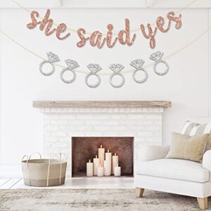 RoadSea She Said Yes Banner - Engagemenet - Bachelorette - Wedding Party Garland Supplies - Bridal Shower Party Decorations - Rose Gold Glitter