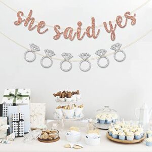 RoadSea She Said Yes Banner - Engagemenet - Bachelorette - Wedding Party Garland Supplies - Bridal Shower Party Decorations - Rose Gold Glitter