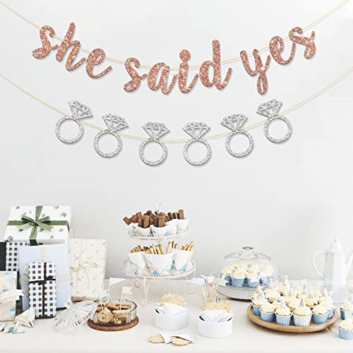 RoadSea She Said Yes Banner - Engagemenet - Bachelorette - Wedding Party Garland Supplies - Bridal Shower Party Decorations - Rose Gold Glitter