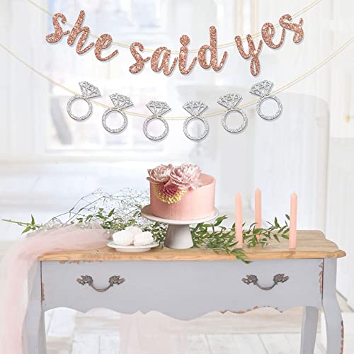 RoadSea She Said Yes Banner - Engagemenet - Bachelorette - Wedding Party Garland Supplies - Bridal Shower Party Decorations - Rose Gold Glitter