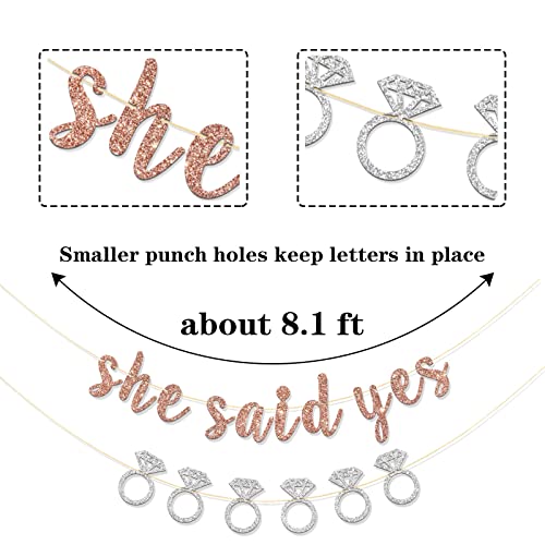 RoadSea She Said Yes Banner - Engagemenet - Bachelorette - Wedding Party Garland Supplies - Bridal Shower Party Decorations - Rose Gold Glitter