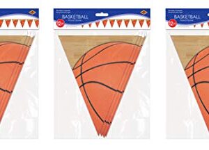 Beistle Plastic Pennant Banners 3 Piece Birthday Basketball Decorations Sports Party Supplies, 11" x 12', Orange/Black/Tan