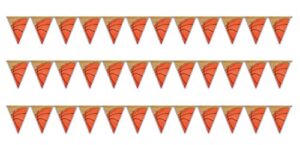 beistle plastic pennant banners 3 piece birthday basketball decorations sports party supplies, 11″ x 12′, orange/black/tan