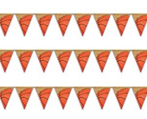 Beistle Plastic Pennant Banners 3 Piece Birthday Basketball Decorations Sports Party Supplies, 11" x 12', Orange/Black/Tan