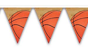 Beistle Plastic Pennant Banners 3 Piece Birthday Basketball Decorations Sports Party Supplies, 11" x 12', Orange/Black/Tan