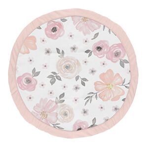 sweet jojo designs blush pink, grey and white shabby chic playmat tummy time baby and infant play mat for watercolor floral collection – rose flower