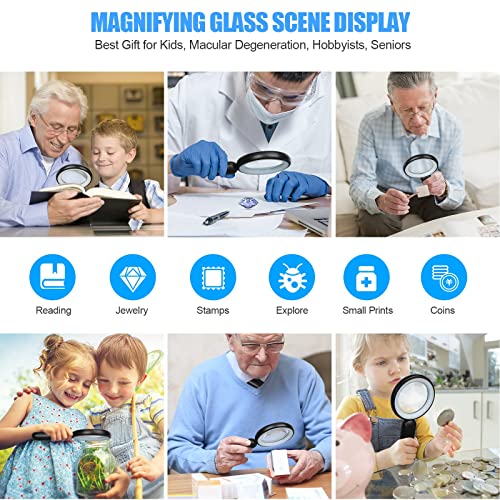 Arsir Rechargeable Magnifying Glass with Light, 30X 4.7IN Handheld Large Lightweight Lighted Magnify Lens 21 LED 3 Modes Illuminated Book Magnifier for Kids,Seniors,Reading,Inspection,Coin,Jewelry