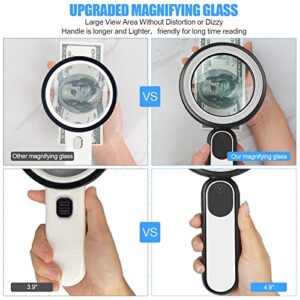 Arsir Rechargeable Magnifying Glass with Light, 30X 4.7IN Handheld Large Lightweight Lighted Magnify Lens 21 LED 3 Modes Illuminated Book Magnifier for Kids,Seniors,Reading,Inspection,Coin,Jewelry