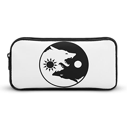 Wolf Yin Yang Sun Moon Pencil Case Stationery Pen Pouch Portable Makeup Storage Bag Organizer Gift