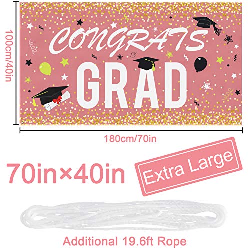 Graduation Banner - Rose Gold Congrats Grad Banner- Extra Large 70" X 40" Graduation Backdrop - Graduation Party Supplies 2023 - Graduation Decorations - 2023 Grad Party Outdoor Indoor Hanging Decor