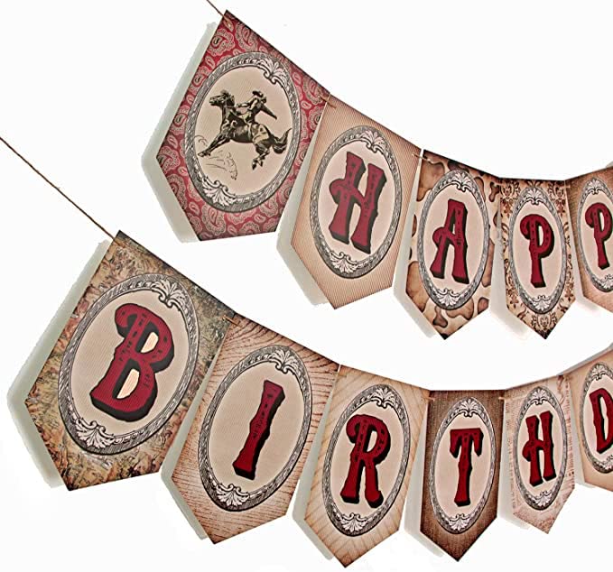 Cowboy Birthday Banner,Wild Western Bday Party Sign, Wooden House Barn Bunting, Birthday Decorations