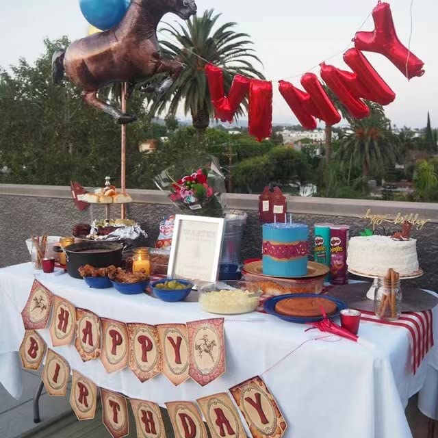 Cowboy Birthday Banner,Wild Western Bday Party Sign, Wooden House Barn Bunting, Birthday Decorations