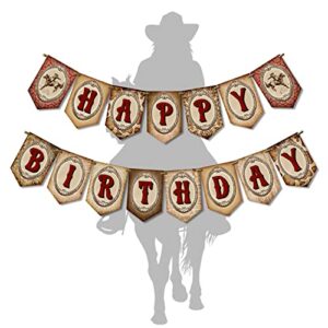 Cowboy Birthday Banner,Wild Western Bday Party Sign, Wooden House Barn Bunting, Birthday Decorations