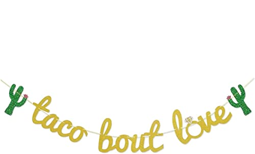 Glamoncha Taco Bout Love Gold Glitter Banner Sign Garland for Mexican Fiesta Themed Bridal Shower Bachelorette Party Wedding Decorations