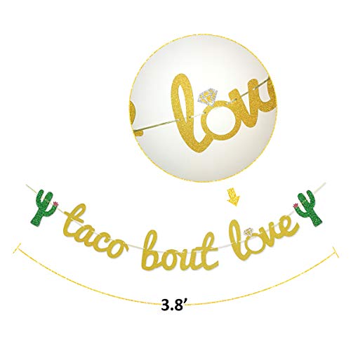 Glamoncha Taco Bout Love Gold Glitter Banner Sign Garland for Mexican Fiesta Themed Bridal Shower Bachelorette Party Wedding Decorations