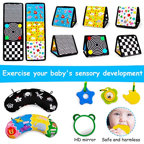 teytoy 3-in-1 Tummy Time Mat & Pillow & Mirror Black and White High Contrast Tummy Time Toys with 3 Teethers for Newborn Infant Baby Toys 0 3 6 9 12 Months Easter Gifts