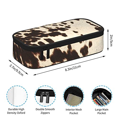 REDDATES Brown Cowhide Print Pencil Case Large Capacity Pencil Bag, Portable Pencil Pouch for Boys Girls Adults and Office, 8.3" L x 3.9" W x 2" H