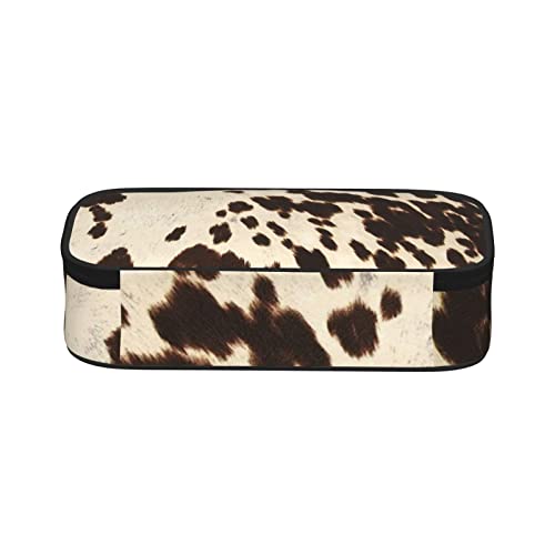 REDDATES Brown Cowhide Print Pencil Case Large Capacity Pencil Bag, Portable Pencil Pouch for Boys Girls Adults and Office, 8.3" L x 3.9" W x 2" H